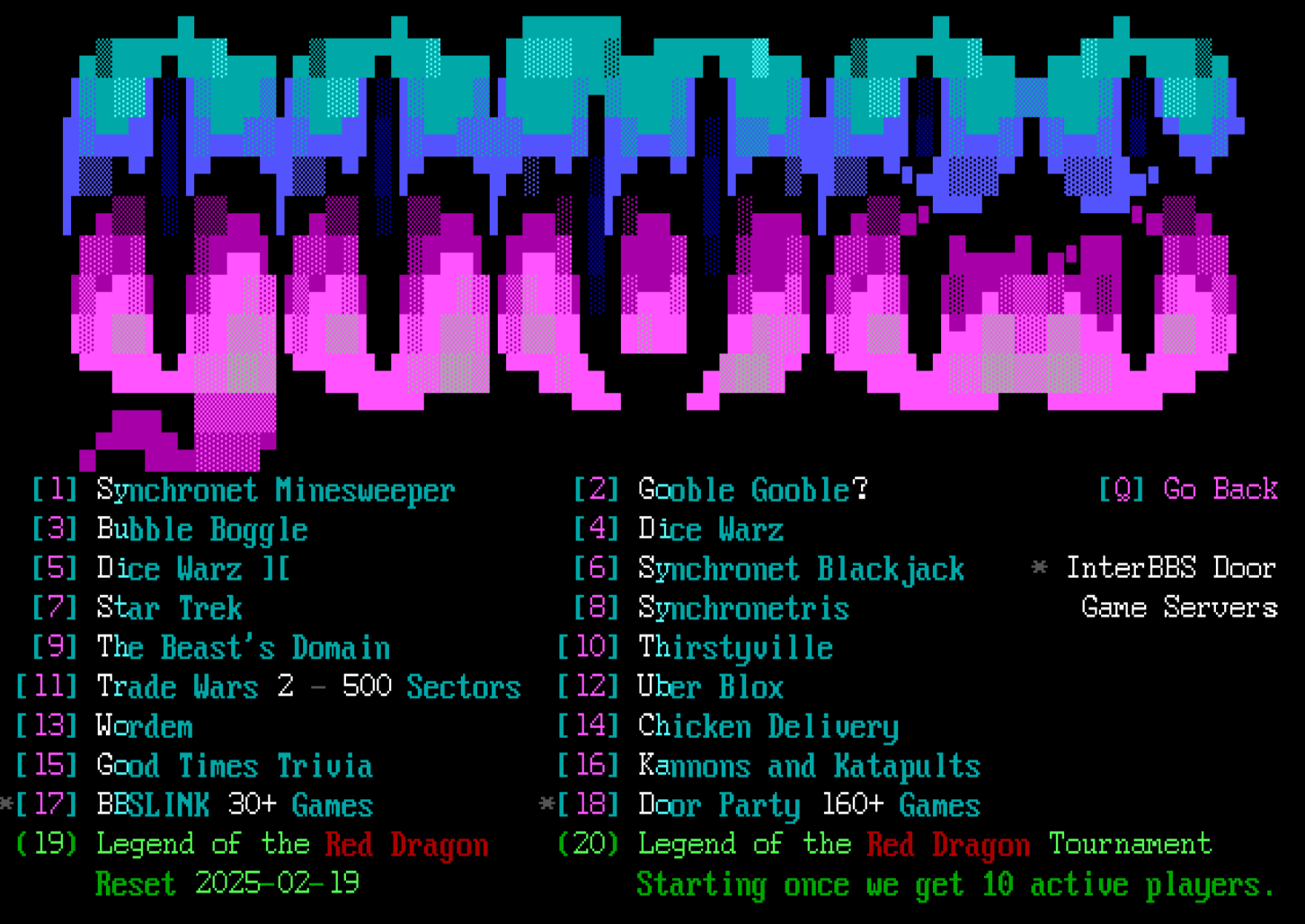 Picture of BBS door game menu